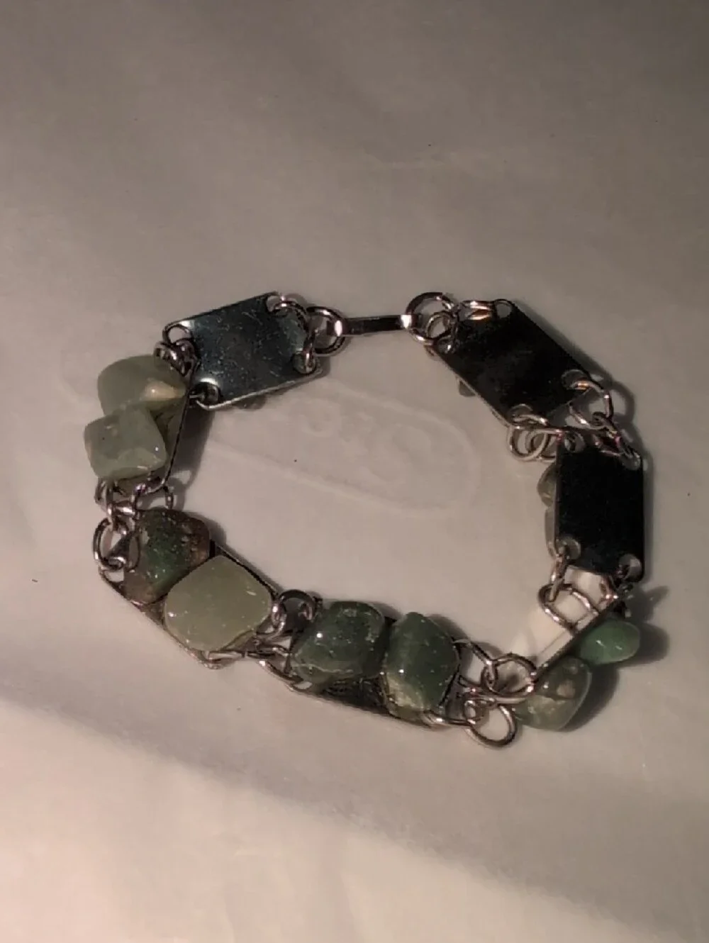 🌸2/$35🌸 Handcrafted Green Stone Silver Chain Link Bracelet - Picture 10 of 10
